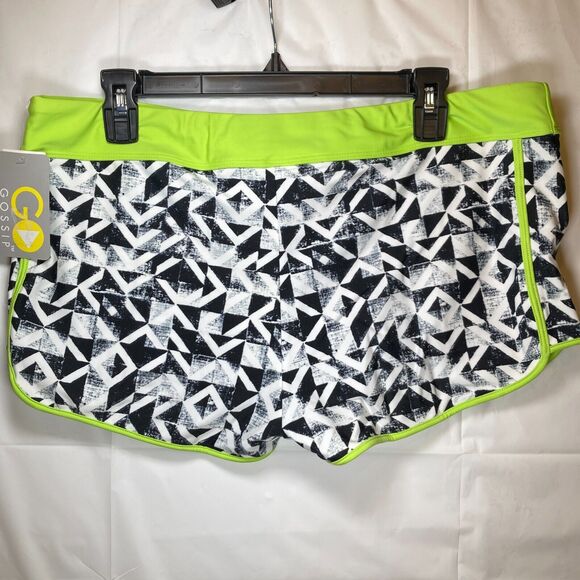 Go Gossip Women's Black White Contrast-Trim Swim Shorts w Drawstring, XL - Picture 10 of 14